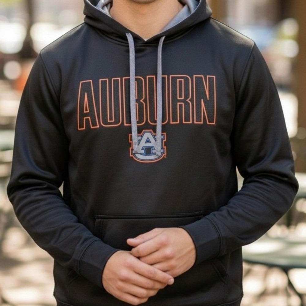 Auburn Tigers Mens Black Performance Hoodie War Eagle Graphic Pullover Tech